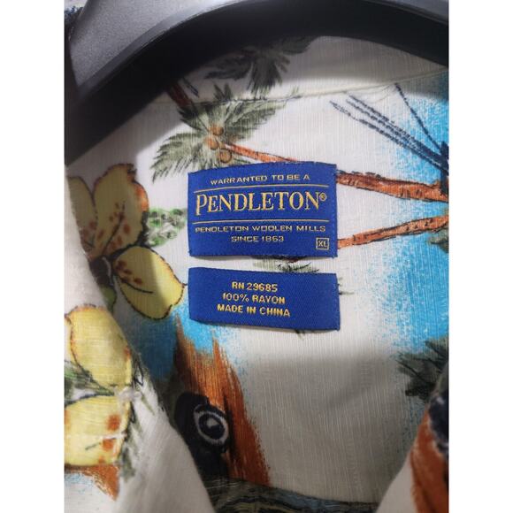 Pendleton Button Up Shirt XLarge Adult Beige Tropical Short Sleeve Hawaiian Mens - Picture 2 of 9